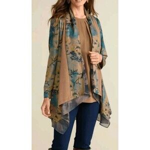 Soft Surroundings Tea Gardens Koi Flowy Open Cardigan M Whimsigoth Fairy Topper